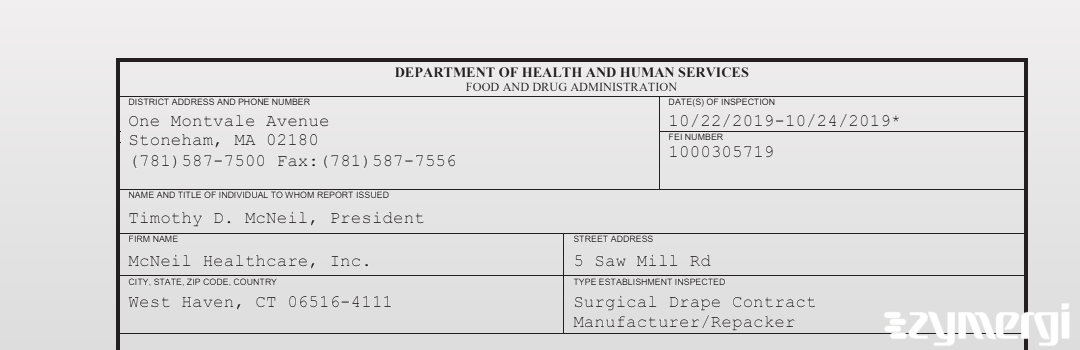 FDANews 483 McNeil Healthcare, Inc. Oct 24 2019 top