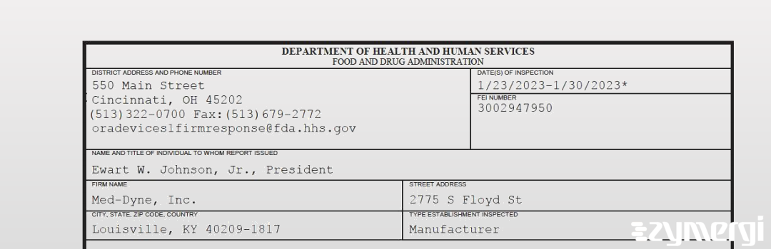 FDANews 483 Med-Dyne, Inc. Jan 30 2023 top