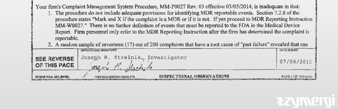 Corrine M. Carter FDA Investigator Joseph R. Strelnik FDA Investigator