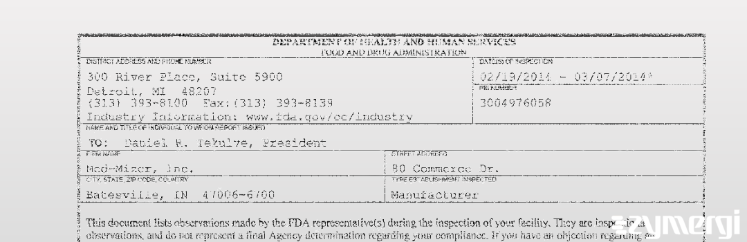 FDANews 483 Med-Mizer, Inc. Mar 7 2014 top