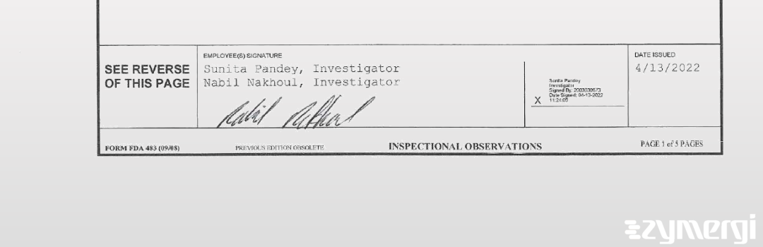 Nabil Nakhoul FDA Investigator Sunita Pandey FDA Investigator