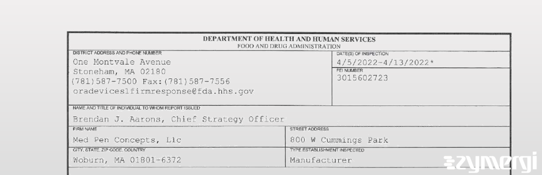 FDANews 483 Med Pen Concepts, LLC Apr 13 2022 top