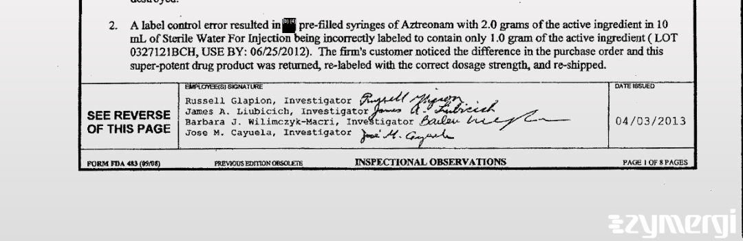 Jose M. Cayuela FDA Investigator Russell J. Glapion FDA Investigator Barbara J. Wilimczyk-Macri FDA Investigator James A. Liubicich FDA Investigator 