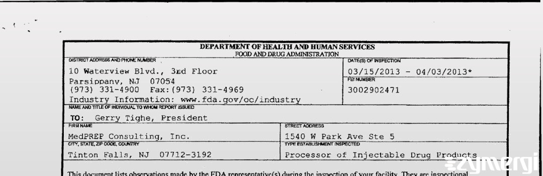 FDANews 483 Med Prep Consulting, Inc. Apr 3 2013 top