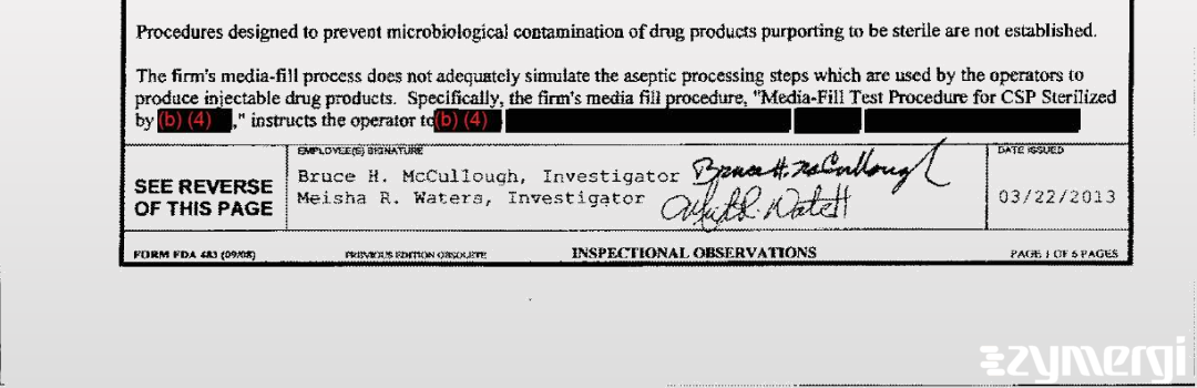 Meisha R. Waters FDA Investigator Bruce H. McCullough FDA Investigator Meisha R. Sampson FDA Investigator 