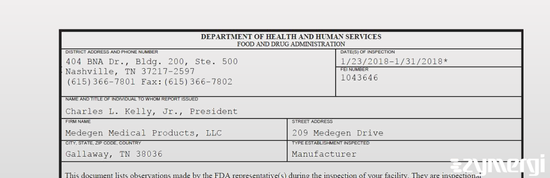 FDANews 483 Medegen Medical Products, LLC Jan 31 2018 top