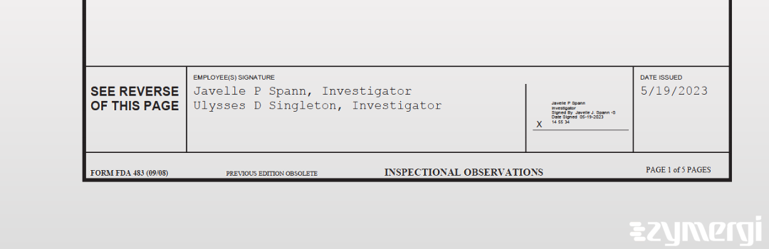 Javelle P. Spann FDA Investigator Ulysses D. Singleton FDA Investigator 