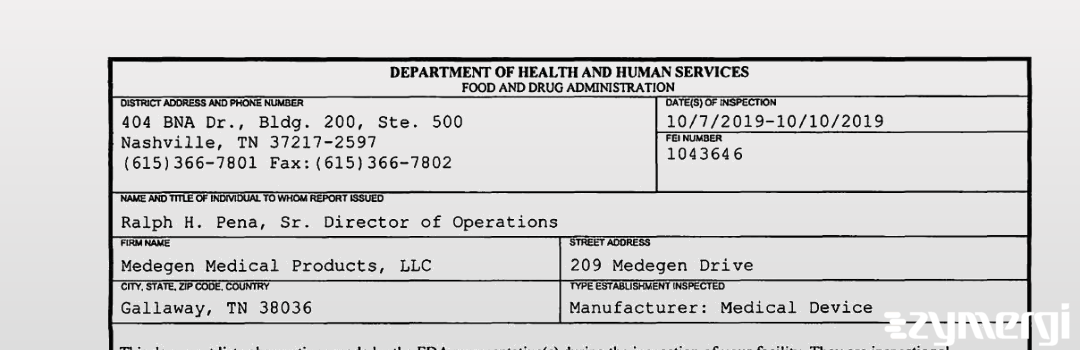 FDANews 483 Medegen Medical Products, LLC Oct 10 2019 top