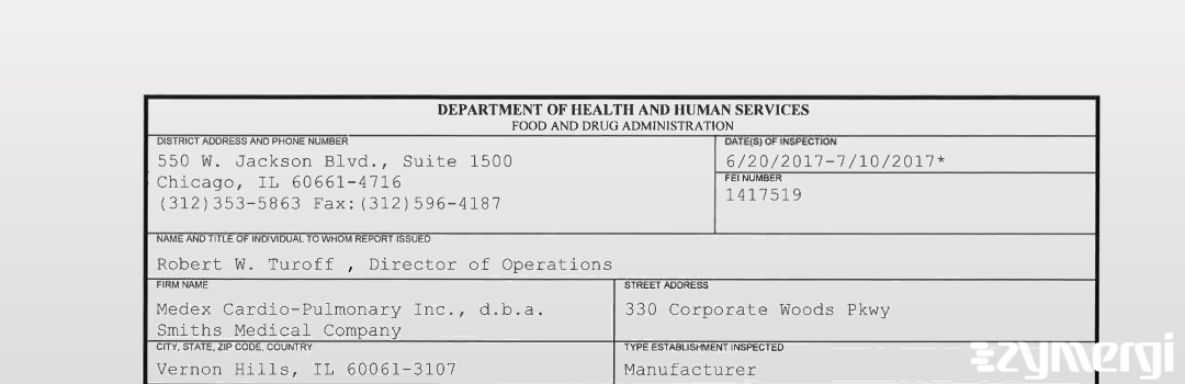 FDANews 483 Medex Cardio-Pulmonary Inc., d.b.a. Smiths Medical Company Jul 10 2017 top