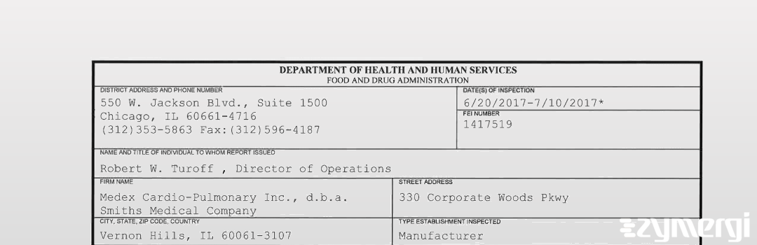 FDANews 483 Medex Cardio-Pulmonary Inc., d.b.a. Smiths Medical Company Jul 10 2017 top