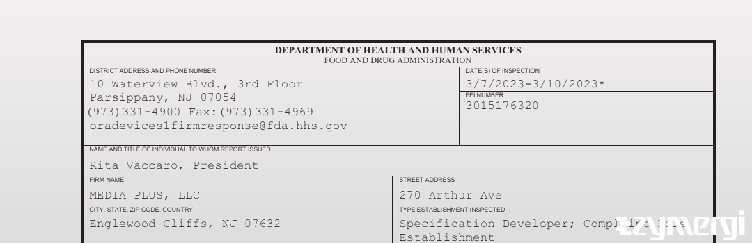 FDANews 483 MEDIA PLUS, LLC Mar 10 2023 top