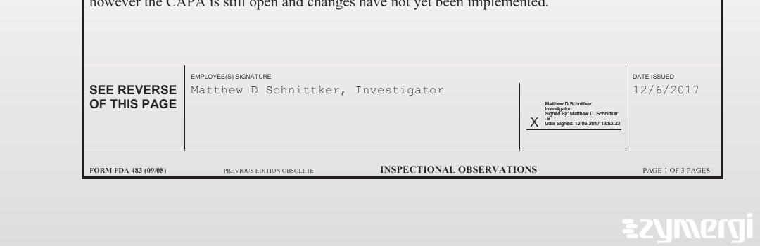 Matthew D. Schnittker FDA Investigator 