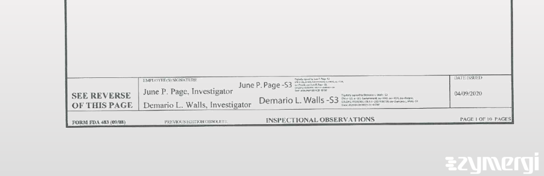 Demario L. Walls FDA Investigator June P. Page FDA Investigator 