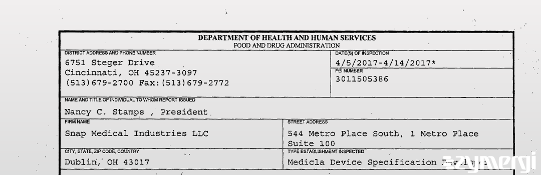 FDANews 483 Snap Medical Industries LLC Apr 14 2017 top