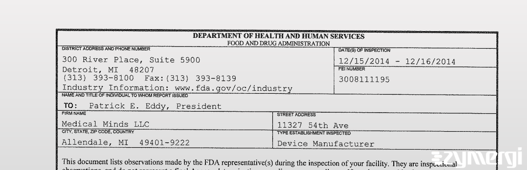 FDANews 483 Medical Minds LLC Dec 16 2014 top