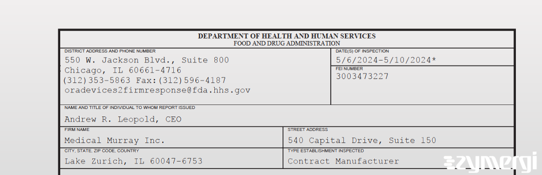 FDANews 483 Medical Murray, Inc. May 10 2024 top