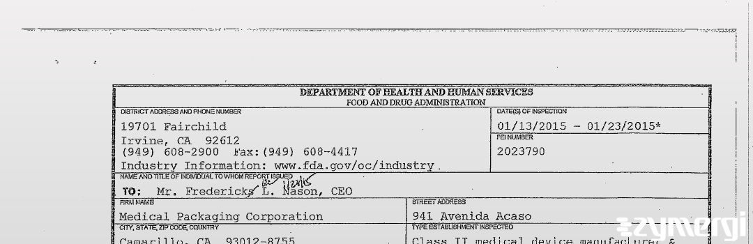 FDANews 483 Medical Packaging Corporation Jan 23 2015 top