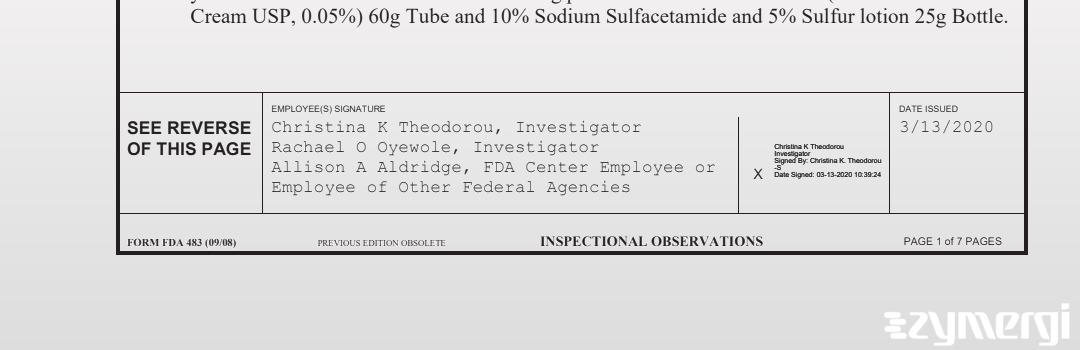 Rachael O. Oyewole FDA Investigator Christina K. Theodorou FDA Investigator Allison A. Aldridge FDA Investigator