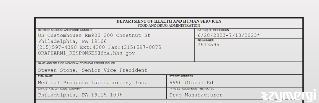 FDANews 483 Medical Products Laboratories, Inc. Jul 13 2023 top