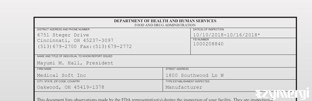 FDANews 483 Medical Soft Inc Oct 16 2018 top