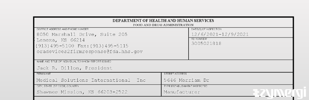 FDANews 483 Medical Solutions International  Inc Dec 9 2021 top