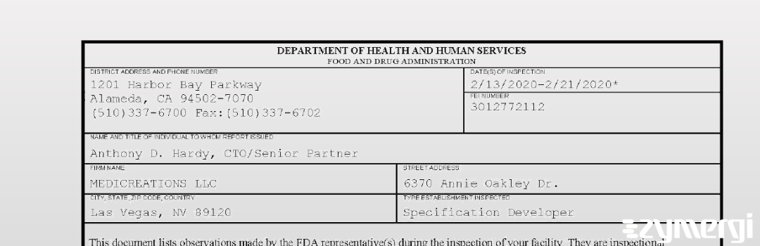 FDANews 483 MEDICREATIONS LLC Feb 21 2020 top