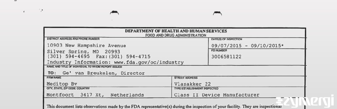 FDANews 483 MediTop Bv Sep 10 2015 top