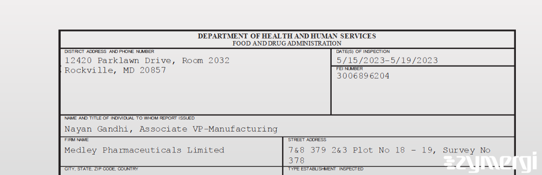 FDANews 483 Medley Pharmaceuticals Limited May 19 2023 top