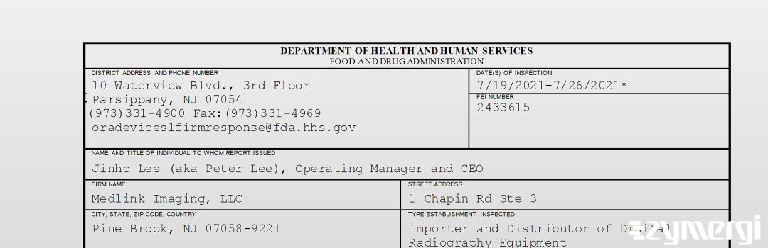 FDANews 483 Medlink Imaging, LLC Jul 26 2021 top