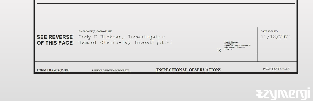 Ismael Olvera-Iv FDA Investigator Cody D. Rickman FDA Investigator Ismael Olvera FDA Investigator 