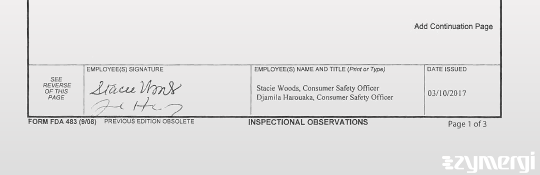 Toyin B. Oladimeji FDA Investigator Stacie A. Woods FDA Investigator Djamila Harouaka FDA Investigator