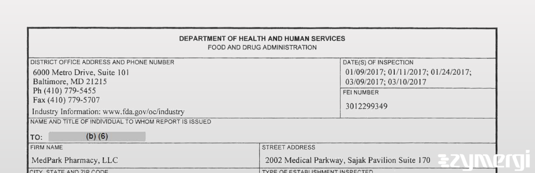 FDANews 483 MedPark Pharmacy, LLC Mar 10 2017 top