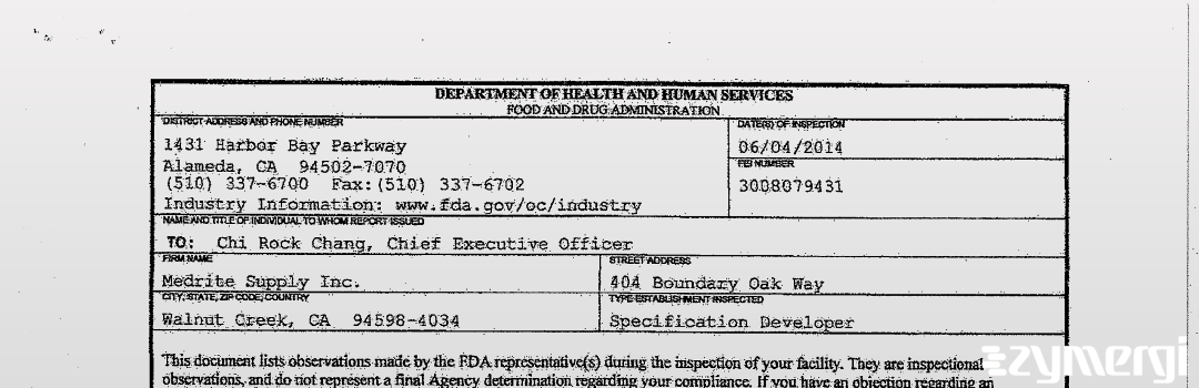 FDANews 483 Medrite Supply Inc. Jun 4 2014 top
