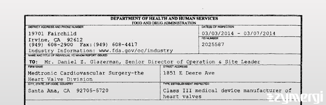 FDANews 483 Medtronic Cardiovascular Surgery-the Heart Valve Division Mar 7 2014 top