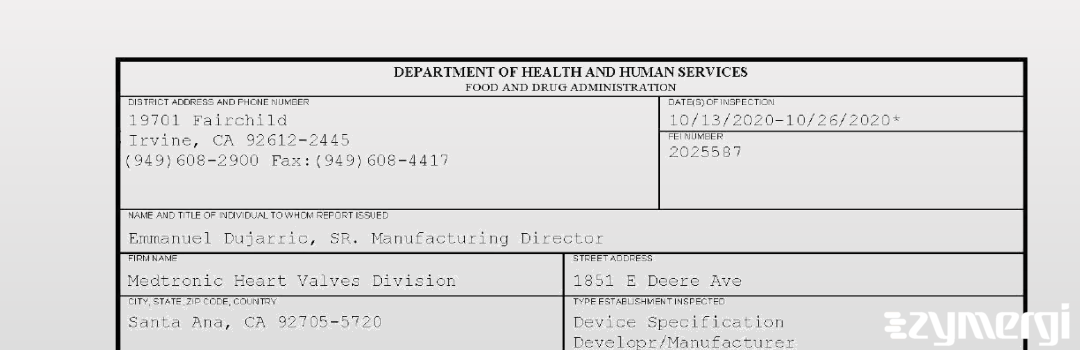 FDANews 483 Medtronic Heart Valves Division Oct 26 2020 top