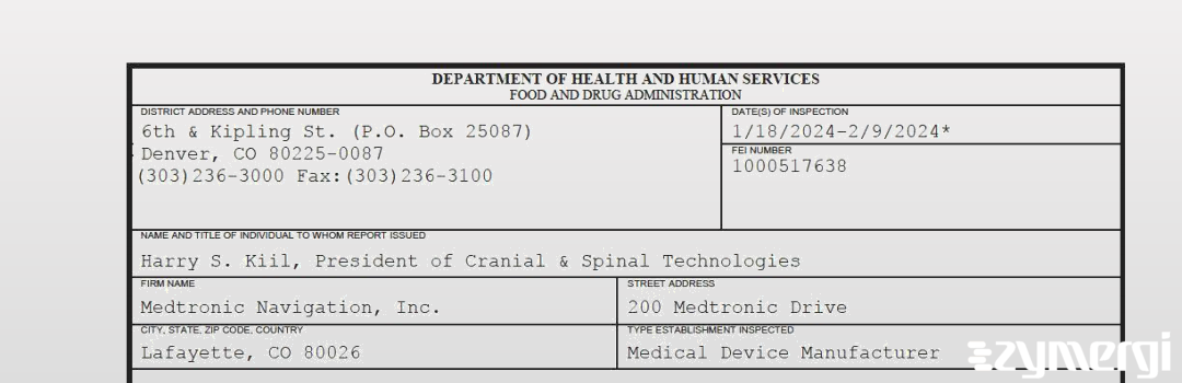 FDANews 483 Medtronic Navigation, Inc. Feb 9 2024 top