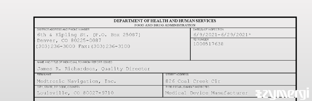 FDANews 483 Medtronic Navigation, Inc. Jun 29 2021 top