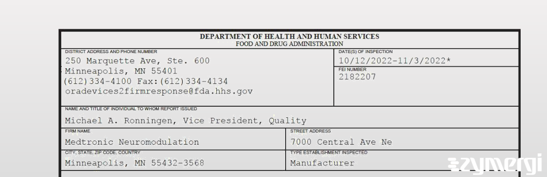 FDANews 483 Medtronic Neuromodulation Nov 3 2022 top