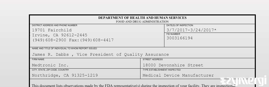 FDANews 483 Medtronic Inc Mar 24 2017 top