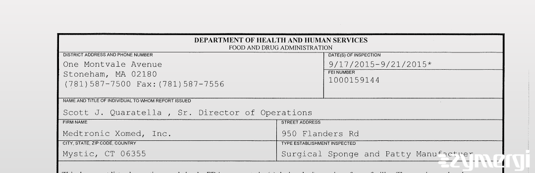 FDANews 483 Medtronic Xomed, Inc. Sep 21 2015 top