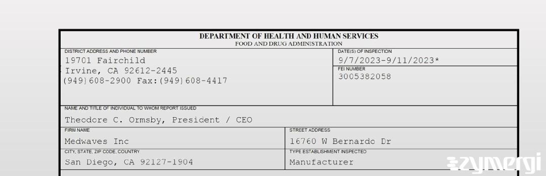 FDANews 483 Medwaves Inc Sep 12 2023 top