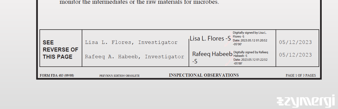 Lisa L. Flores FDA Investigator Rafeeq A. Habeeb FDA Investigator Abdollah Koolivand FDA Investigator 