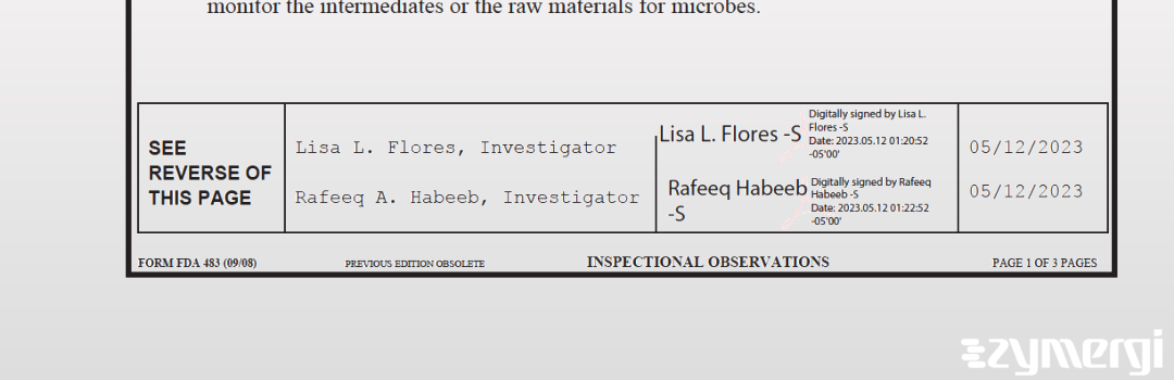 Lisa L. Flores FDA Investigator Rafeeq A. Habeeb FDA Investigator Abdollah Koolivand FDA Investigator