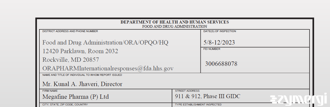 FDANews 483 Megafine Pharma (P) Limited May 12 2023 top