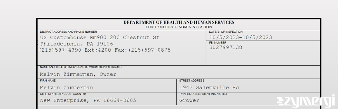 FDANews 483 Melvin Zimmerman Oct 5 2023 top