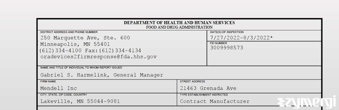 FDANews 483 Mendell Inc Aug 3 2022 top