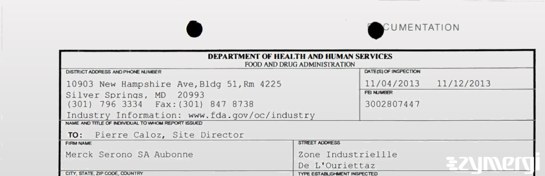 FDANews 483 Merck Serono SA Aubonne Nov 12 2013 top