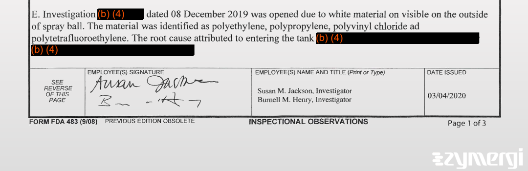 Burnell M. Henry FDA Investigator Susan M. Jackson FDA Investigator 