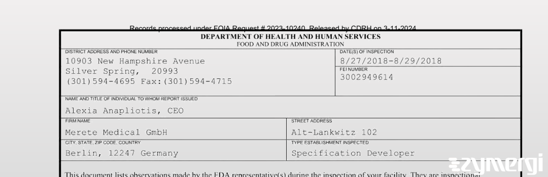 FDANews 483 Merete Medical GmbH Aug 29 2018 top