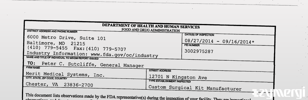 FDAzilla 483 Merit Medical Systems, Inc. Sep 16 2014 top